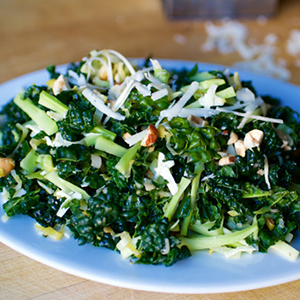 Kale and Broccoli Matchstick Salad with Hazelnuts