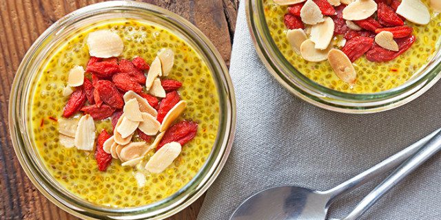 Chia Pudding with Turmeric, Almonds and Goji Berries