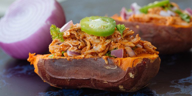 Barbecue Chicken Baked Sweet Potatoes