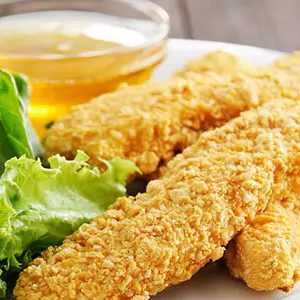 Almond Crusted Chicken Fingers with Honey Mustard Dipping Sauce