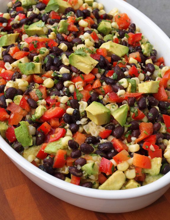 Black Bean Salad with Corn, Red Peppers and Avocado in a Lime-Cilantro Vinaigrette