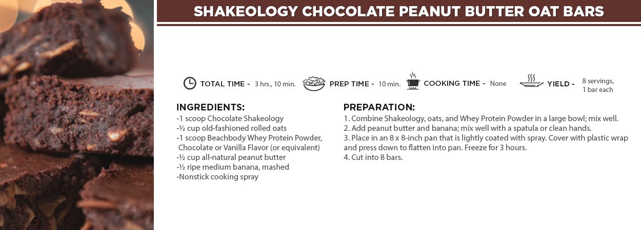Shakeology Chocolate Peanut Butter Oat Bars