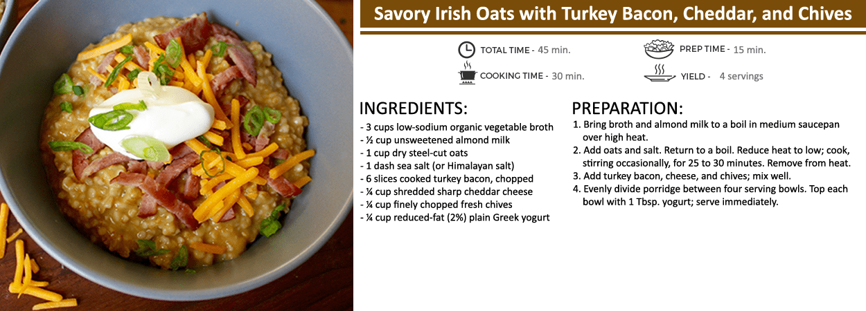 Savory Irish Oats with Turkey Bacon, Cheddar, and Chives