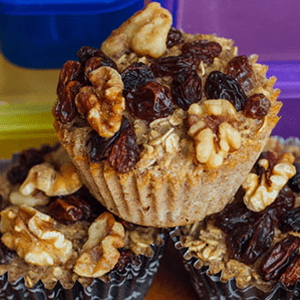 Baked Oatmeal Cups with Raisins and Walnuts