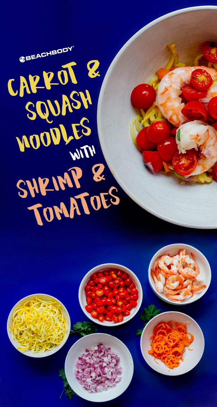 Carrot and Squash Noodles With Shrimp and Tomatoes