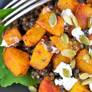roasted-pumpkin-salad-with-lentils-and-goat-cheese